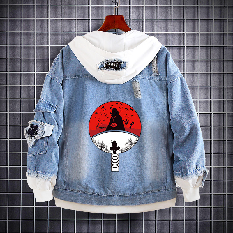 Naruto Anime Denim Sweatshirt Naruto Kakashi Akatsuki Tissue Sasuke Peripheral Trendyy Denim Jacket Clothes