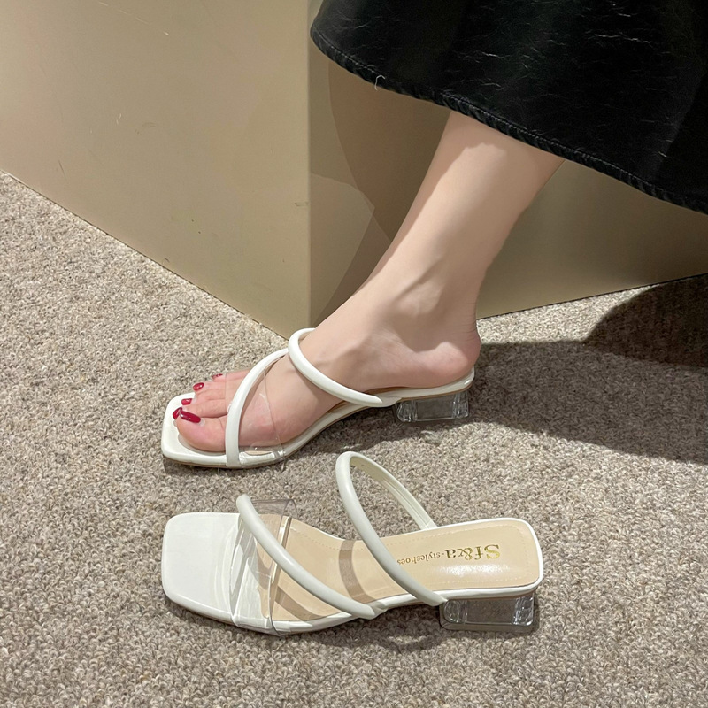 High Heels Sandals Transparent Sandals and Slippers Women's Summer 2023 High Heel Slippers Fashionable Lightweight Thick Heel Hot Slide
