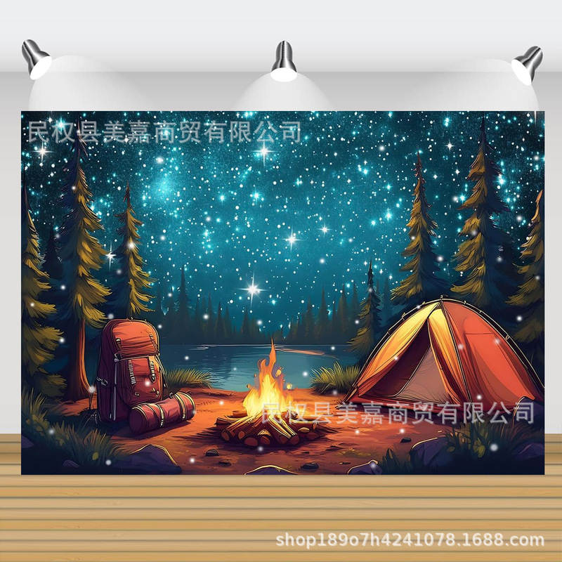 Amazon Temu Outdoor Forest Camping Style Background Cloth Decoration Adventure Theme Party Scene Photo Decoration Hanging Cloth
