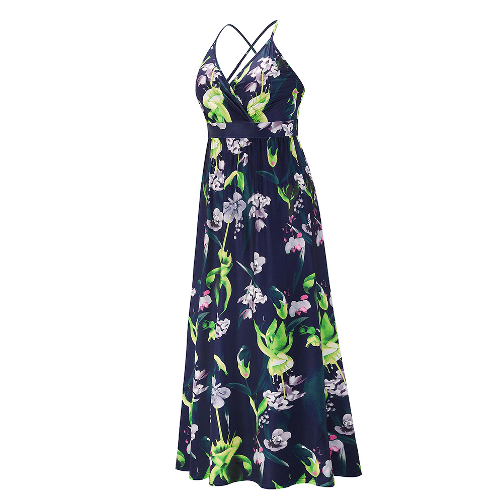 V-Neck Floral Printed Slip Dress NSHYG111315