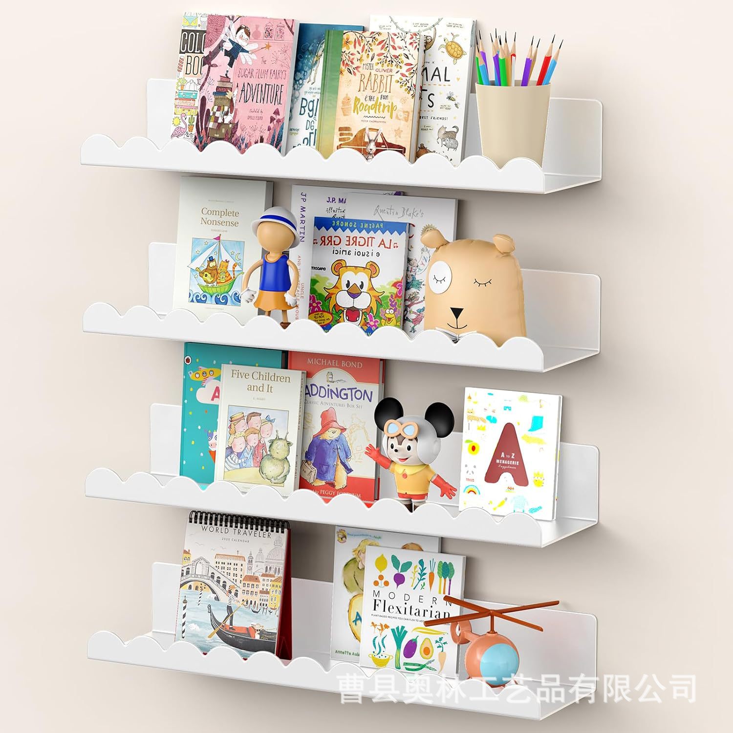 Nuevo estante de dormitorio de hierro para niños, estante de almacenamiento de acabado de pared de pared, estante de pared de estantería de acero para niños