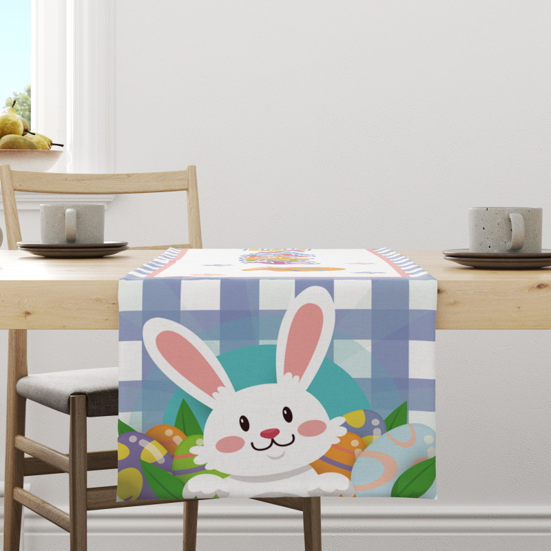 Transfronterizo nuevo camino de mesa de Pascua decoraciones de interior creativo de dibujos animados impreso huevo de conejo mantel al por mayor