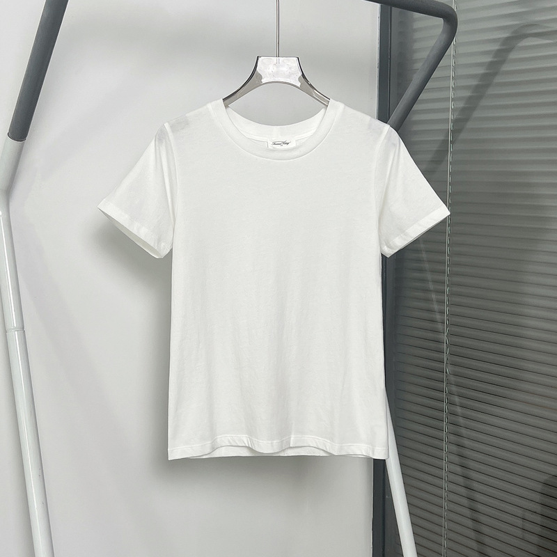 HOUSE25 Xia Xin Yuan Yuan バックミッドシーム無地ベーシックショルダーラウンドネックピュアコットントップ半袖 Tシャツ女性用|undefined