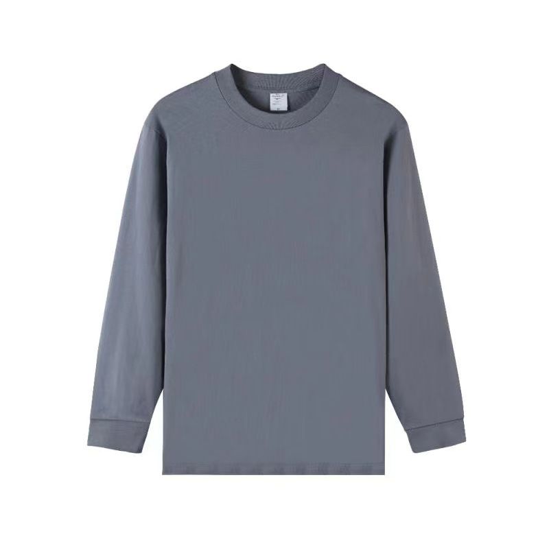 Peso pesado marca de moda americana de hombro caída camiseta de manga larga larga suelta media larga color sólido pequeño cuello en la camiseta de hip-hop europea y americana