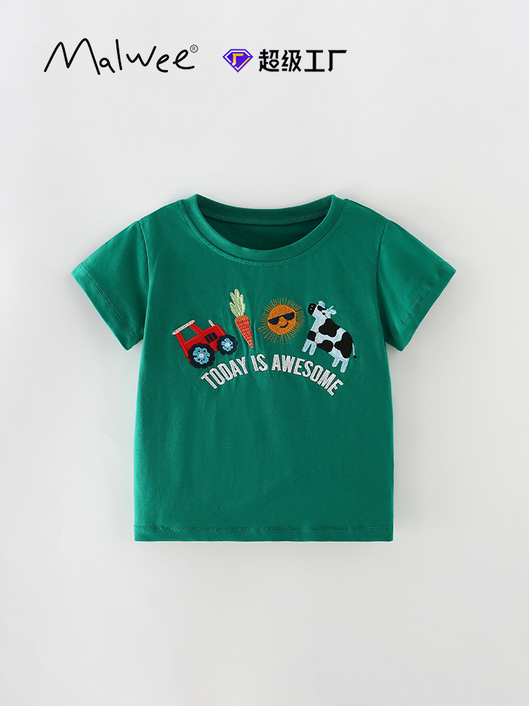 Malwee niños de manga corta verano nuevo estilo europeo y americano camiseta de cuello redondo casual camiseta de bordado de estilo extranjero camiseta de niños