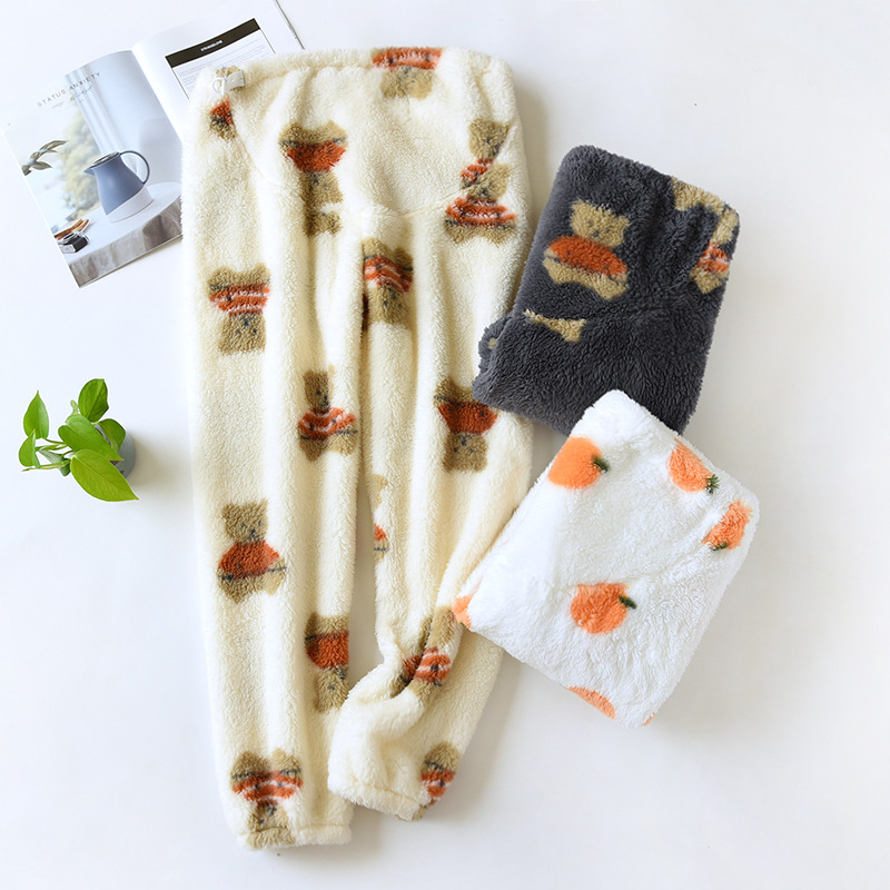 Bear Fleece Postpartum Pants Autumn/Winter Thick Fleece Short Hair Pants Breastfeeding Pajamas Maternity Pajamas