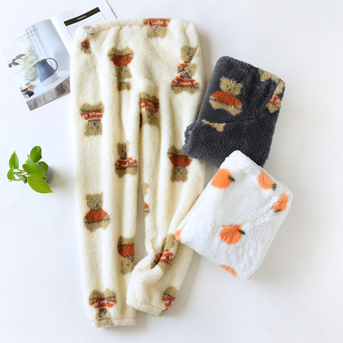 Bear Fleece Postpartum Pants Autumn/Winter Thick Fleece Short Hair Pants Breastfeeding Pajamas Maternity Pajamas