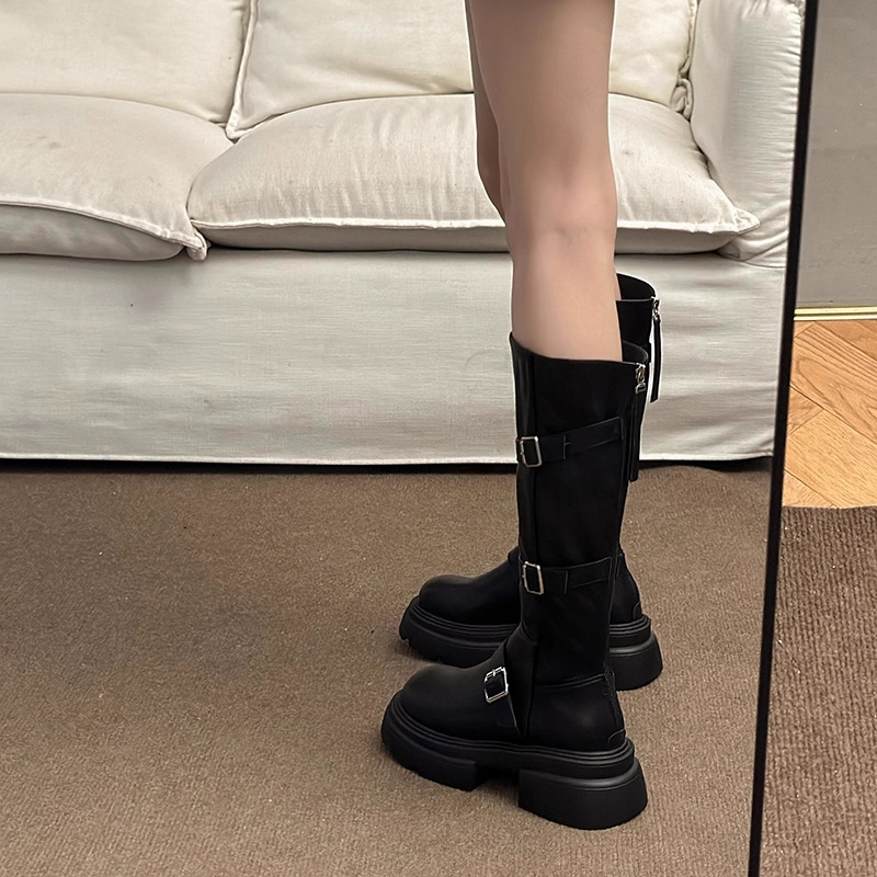 棕色长筒靴女2025新款秋冬加绒小个子显瘦厚底不过膝长靴骑士靴子|undefined