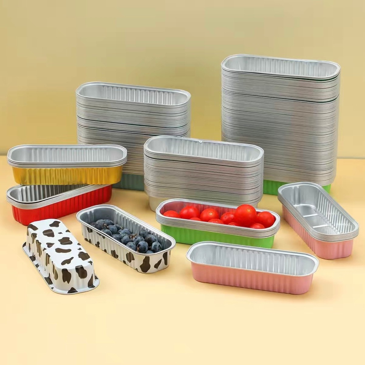 Caja de papel de aluminio grueso Caja de sushi rectangular gruesa desechable 200ML Caja de aluminio de durian horneado Caja de aluminio de tira larga