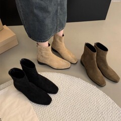 单靴粗跟瘦瘦靴法式绒面小踝靴子高级感复古洋气小短靴女2025秋冬