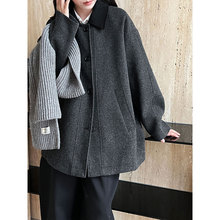 鹿西 高级质感羊毛复古气质撞色外套女冬季新款简约毛呢大衣7127