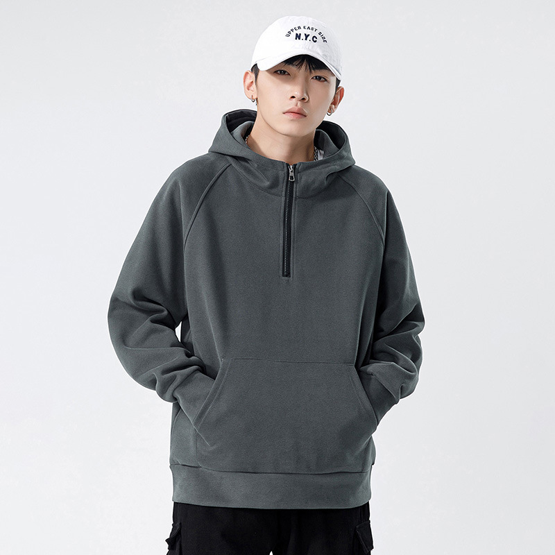 Half-Zip Sweatshirt for Men with Hood, Kunhai Pengyun Autumn and Winter New Heavy-Duty Long-Sleeve Basic Style Couple Outfit Men's Jacket
