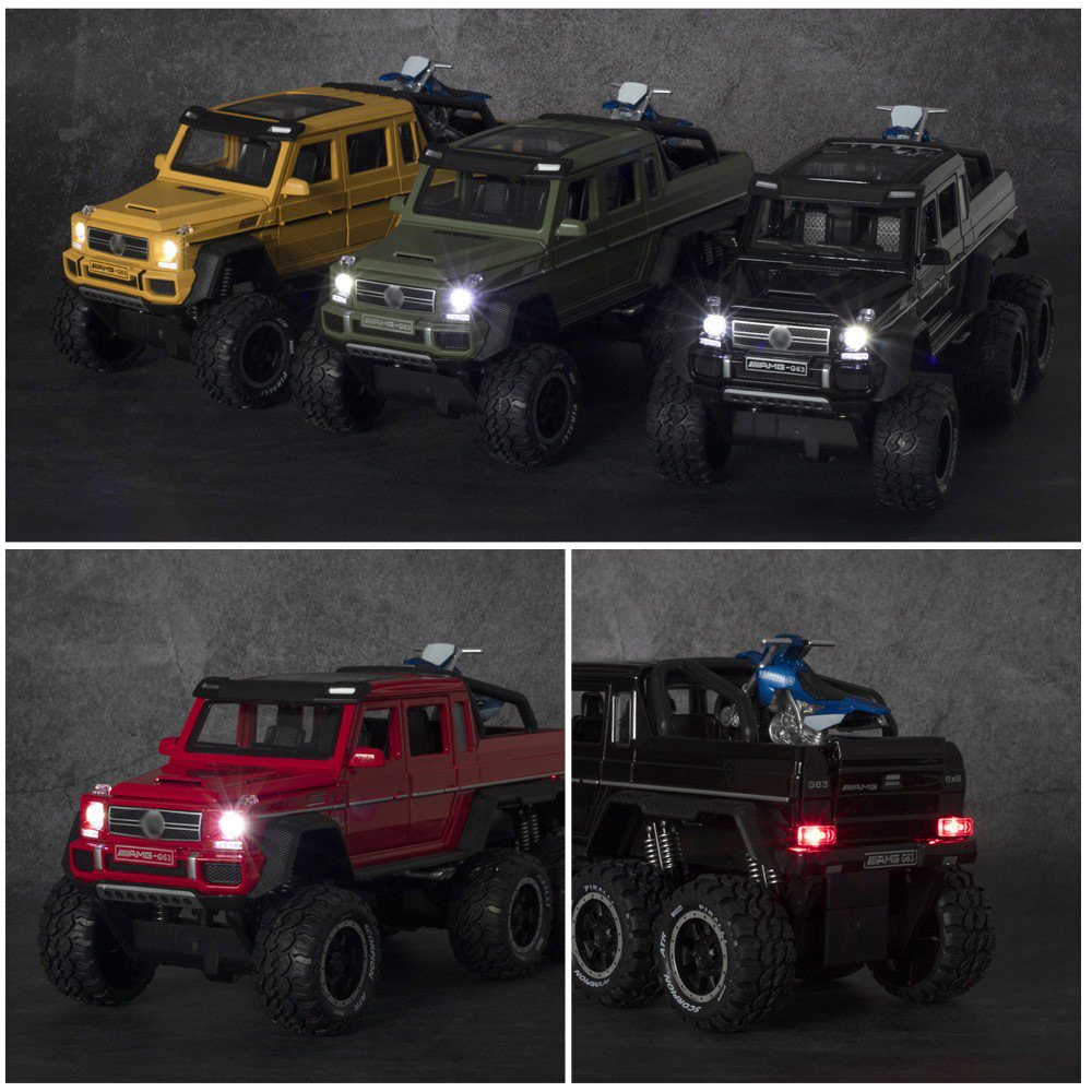 New Haudi 1:28 Mercedes-Benz G63 6x6 Sound and Light Rebound Car Toy Alloy Car Model Collection Shelf Ornament