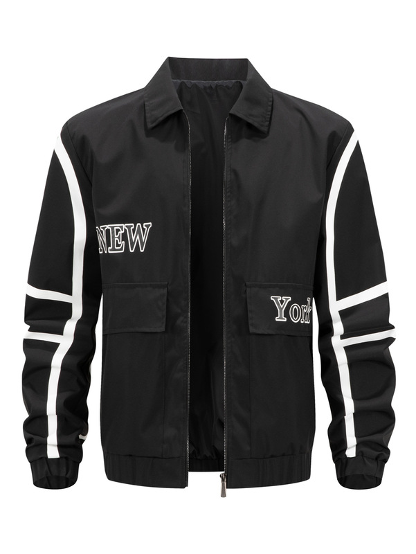 Cross-Border Men's Stand Collar Shirt Casual Loose Versatile Patchwork Trendy Printed Jacket Coat Top Foreign Trade