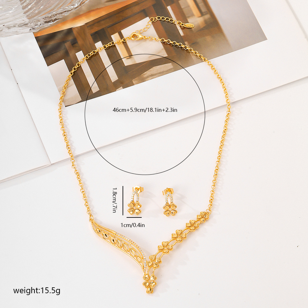 Joyas populares transfronterizas europeas y estadounidenses, aretes de moda, collares, pernos de piedra de bronce, dos piezas de joyas