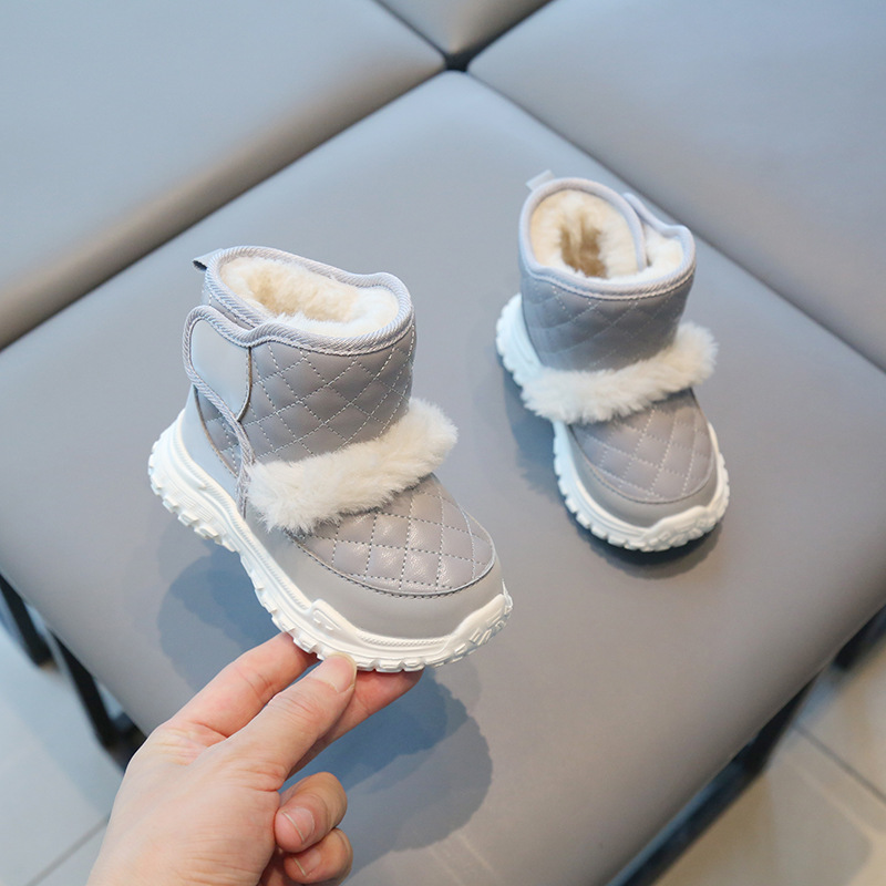 Botas de nieve para niños engrosadas con forro polar de Velcro alto de color sólido zapatos casuales acolchados de algodón cálidos botas acolchadas de algodón para hombres y mujeres