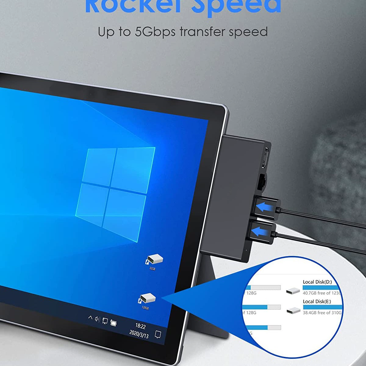 Совместимо с Surface Pro4/5/6 Расширенная док-станция Приводимый интернет через сетевой порт USB3.0 HUB SD/TF HDMI4K RJ45