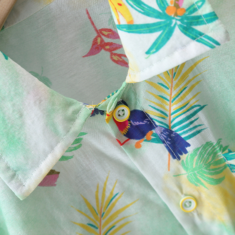 7115 Traje de verano para niños Camisa de estilo de playa de manga corta para niños 2025 Nuevo traje de dos piezas de viaje de verano para niños