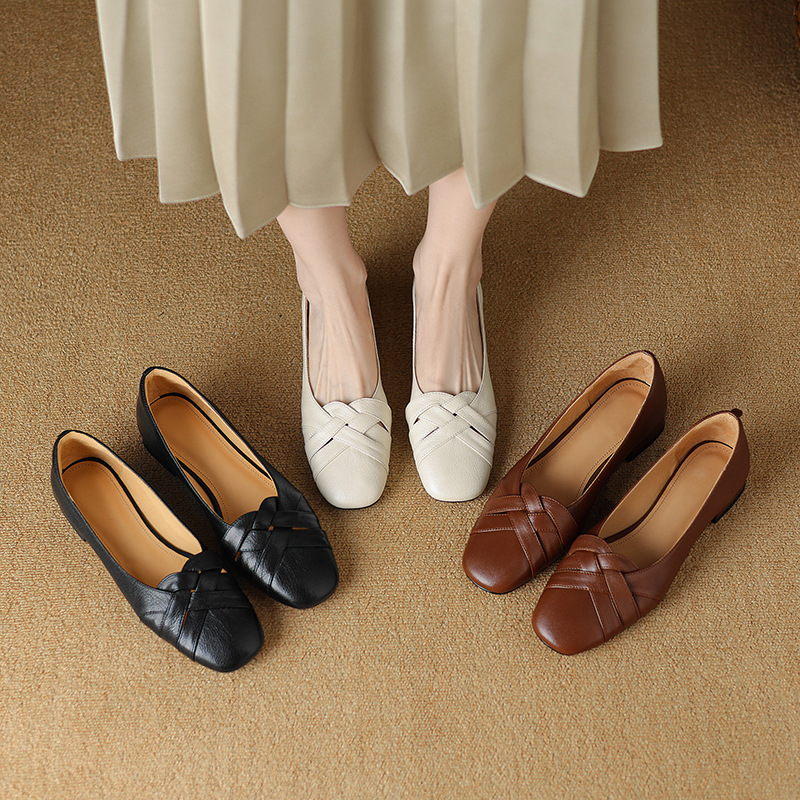 retro autumn low shoes flat square toe