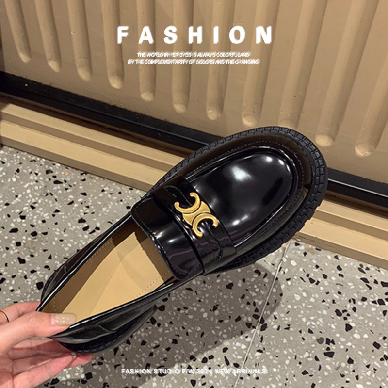 Genuine Leather Metal Buckle Round Head Arc de Triomphe Thick Slip-on Lefu Women's Small Leather Shoes Spring and Autumn Commuter Shoes High-heeled Shoes Genuine Leather Metal Buckle Round Head Arc de Triomphe Thick Slip-on Lefu Women's Small Leather Shoes Spring and Autumn Commuter Shoes High-heeled Shoes