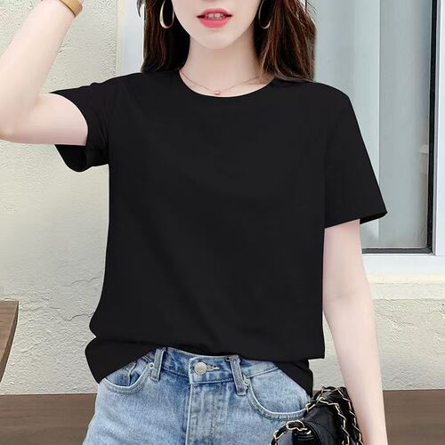 Women's Short Sleeve T-Shirt 2025 Loose Round Neck Half Sleeve T-Shirt Summer Thin Version High-End Pure Color Women's Top