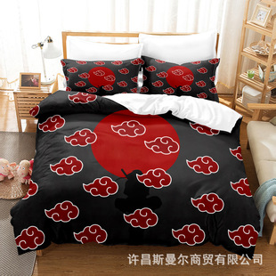 Cross-border Amazon Huoying Uchiha Mustela Peach Leather Bed Three-piece Quilt Cover Pillowcase Can be Made by Drawing