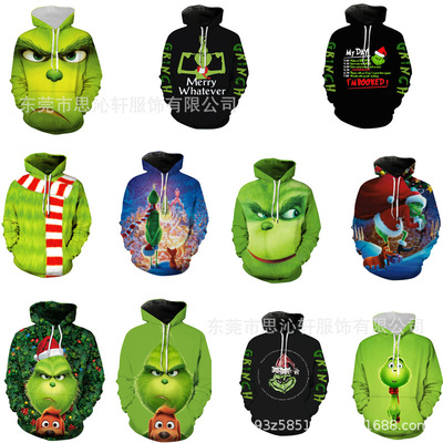 grinch Same item 3D Digital printing Sweater zipper Hooded Pullover cosplay Anime male