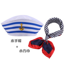 船锚标蓝条成人儿童制服帽舞台表演cos水手帽万圣狂欢派对船长帽