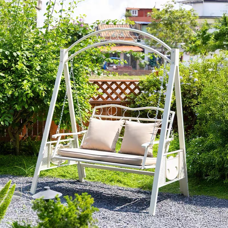 Silla de balancín al aire libre para sentarse y acostarse, doble uso para tres personas para aumentar el patio jardín cama de hamaca de ocio de hierro forjado