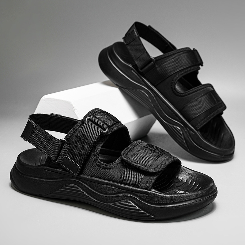Sandalias de nuevo estilo para hombre, zapatos de playa de ocio deportivos de plataforma transpirables, zapatillas de color sólido antideslizantes al aire libre con velcro