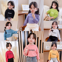 女童字母長袖T恤2021秋裝新款韓版洋氣兒童寶寶時尚圓領打底衫