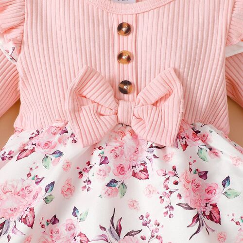 Baby clothes spring and autumn pure color patchwork floral nappy onesie for girls European and American style horizontal stripe onesie