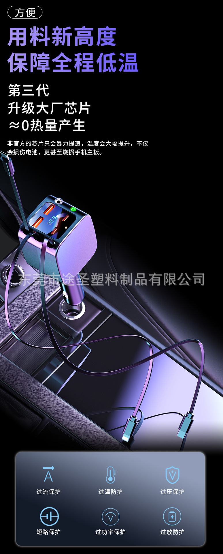 120W Car Charger with Retractable Cable, Cigarette Lighter Digital Display Fast Charging, Multiple Versions Starry Sky Design Car Charger