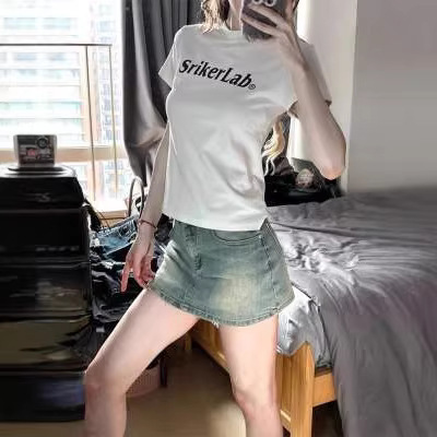 Retro blue high-waist slimming denim skirt female student A-line anti-exposure small hot girl hip skirt ins