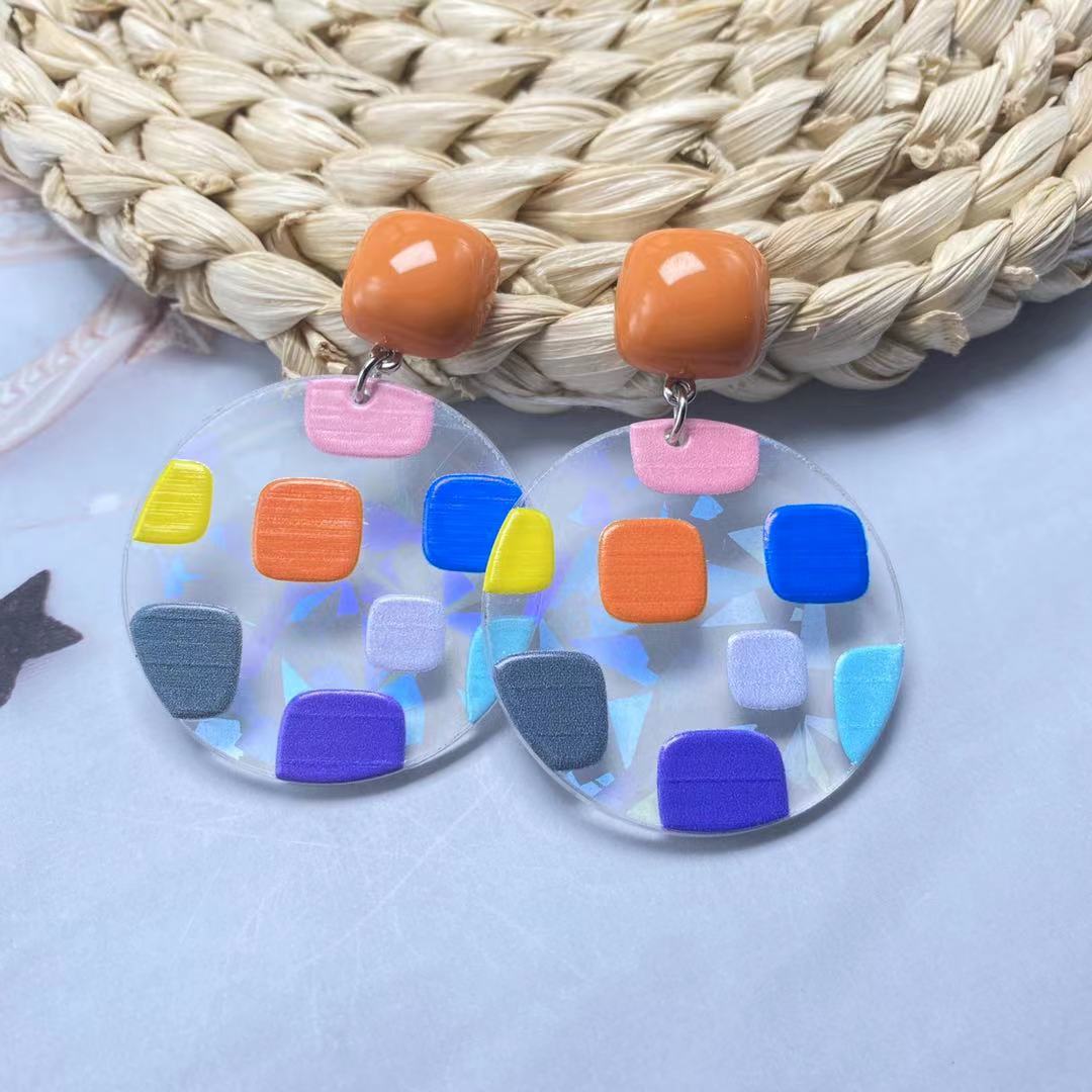 304 Stainless Steel Ear Needle Material 1 Pair Cute Round Color Block Heart Shape Arylic Drop Earrings