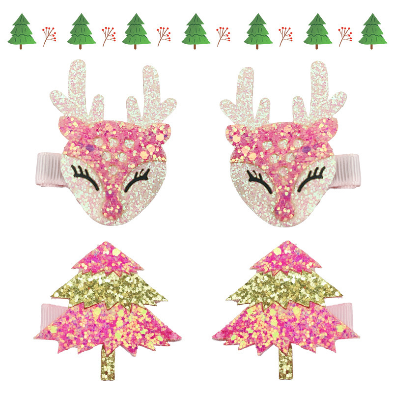 20817新しいクリスマスちょう結びヘアクリップ立体鹿角bbクリップスパンコールクリスマスツリー子供ペアクリップ頭飾り|undefined