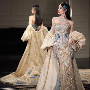 New Chinese-Style Wedding Dress 2025 Summer New Bride Wedding Toast Dress Wedding Dress Going Out Dress Elegant Fishtail Dress