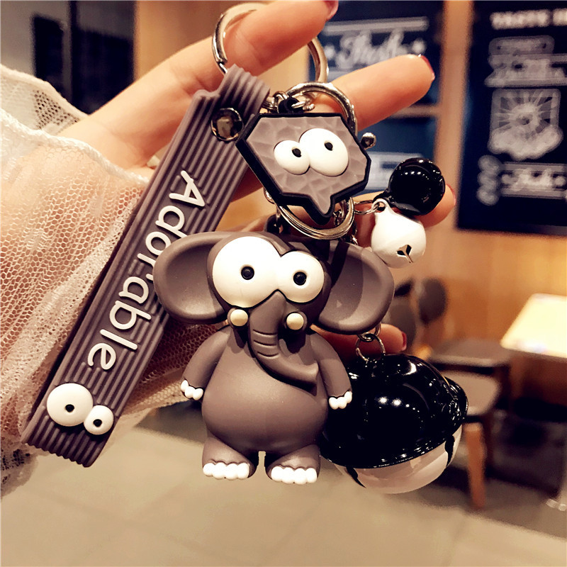Cartoon Creative Eye-Popping Elephant Keychain Cute Resin Cow Doll Car Bag Keychain Pendant Trendy and Adorable