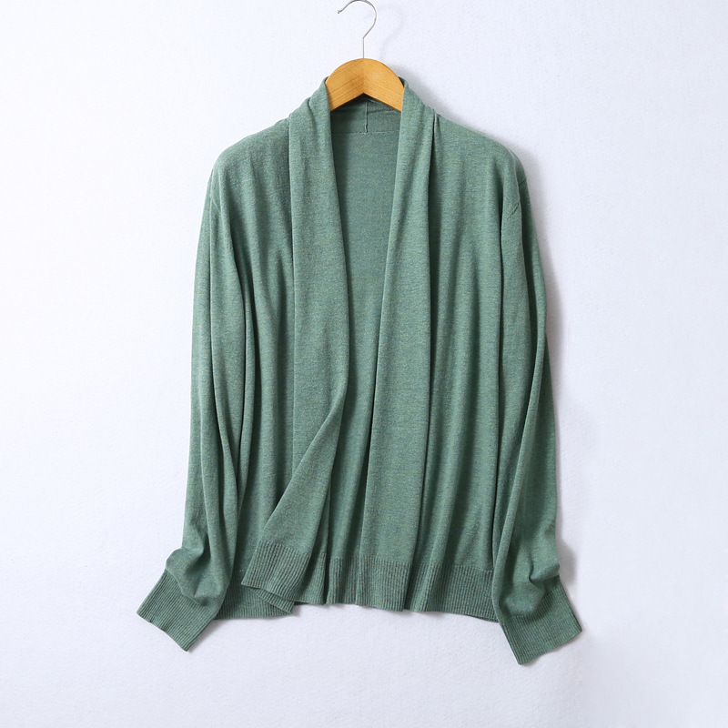 Silk scarf collar cardigan women's cashmere sweater sweater thin noble temperament women's cardigan solid color plus size