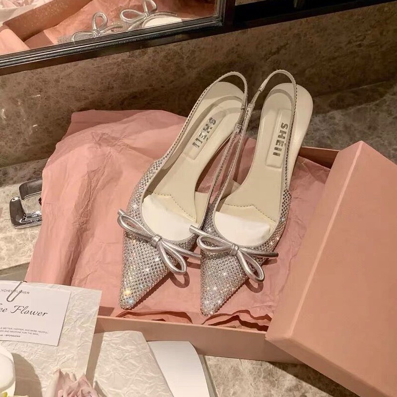 [sheii Su Yinyin] born woman ~ a miu starry rhinestone bow high heel sandals women's wedding shoes