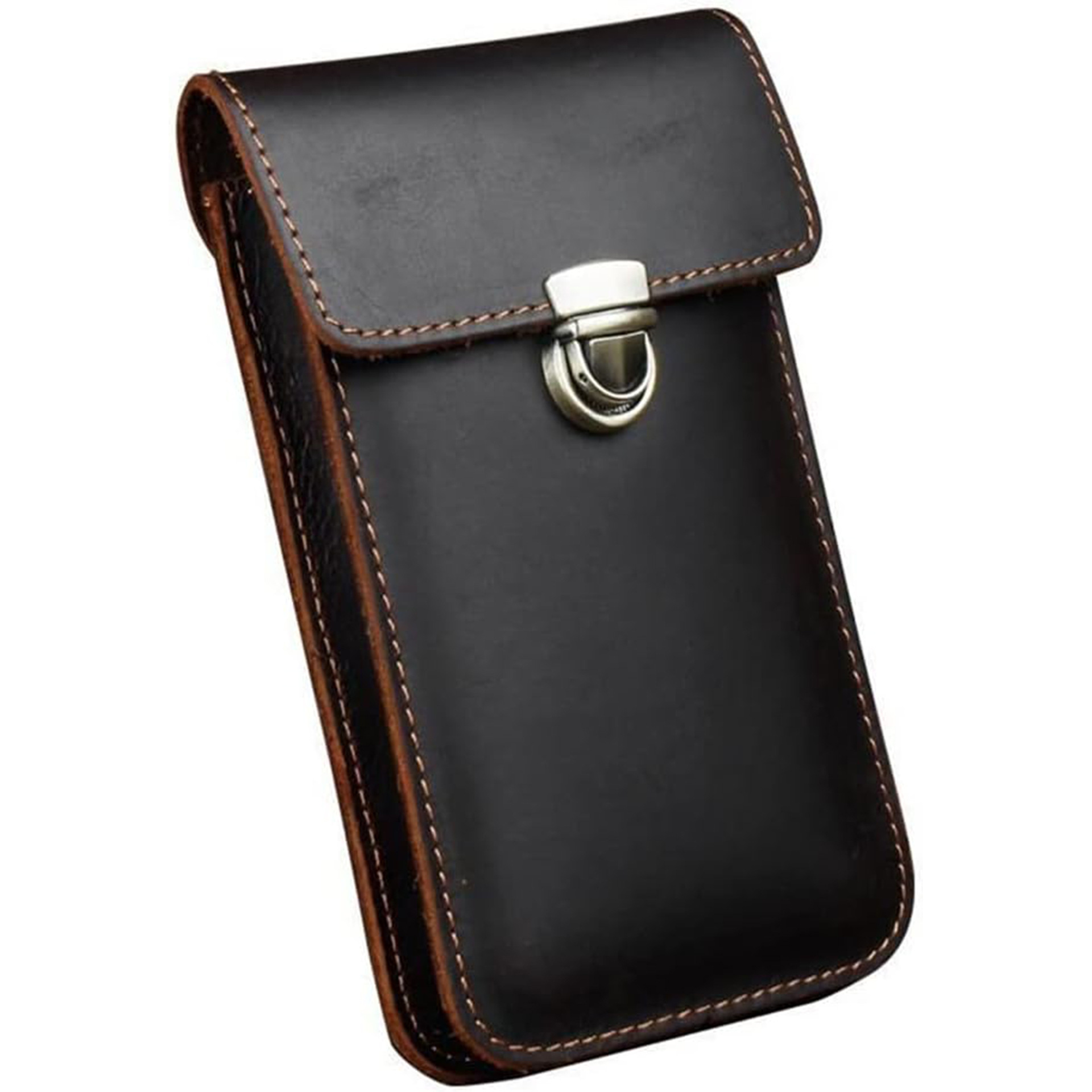 Amazon cinturón de cuero resistente al desgaste bolso multifuncional doble cinturón pequeño cabeza de cuero de vaca bolso de trabajo de negocios para hombres