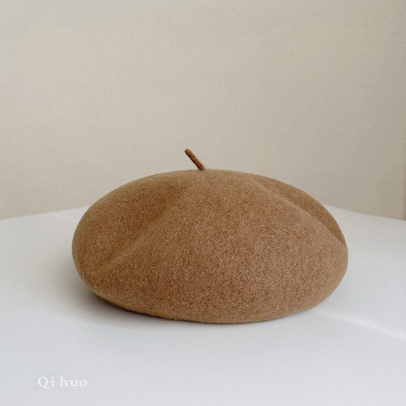 子供秋冬高品質レトロオーストラリアウールベレー帽洋気赤ちゃん画家帽保温凹形帽子|undefined