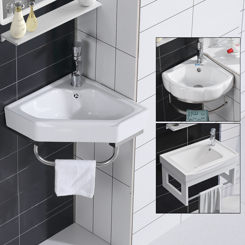 Small apartment wall-mounted hand washing ceramic washbasin corner wall hanging triangle mini balcony fan-shaped bathroom wash basin