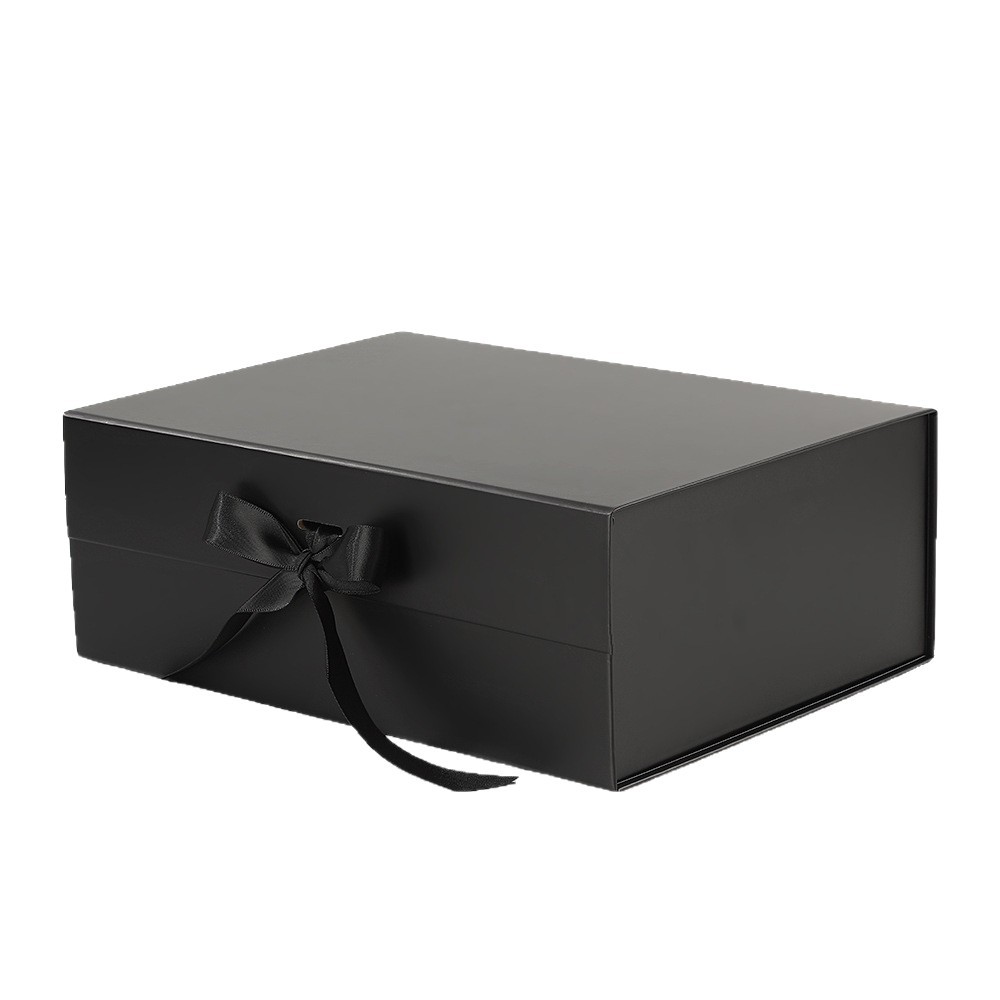Caja plegable de una pieza, embalaje de regalo negro, caja vacía de color sólido, logotipo de impresión, caja de embalaje de mano, regalo