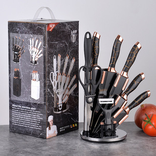 Stainless Steel Nine-piece Knife Kitchen Knife Combination suit Acrylic Pattern Knife Handle Kitchen Knife Fruit Knife Rotating Knife