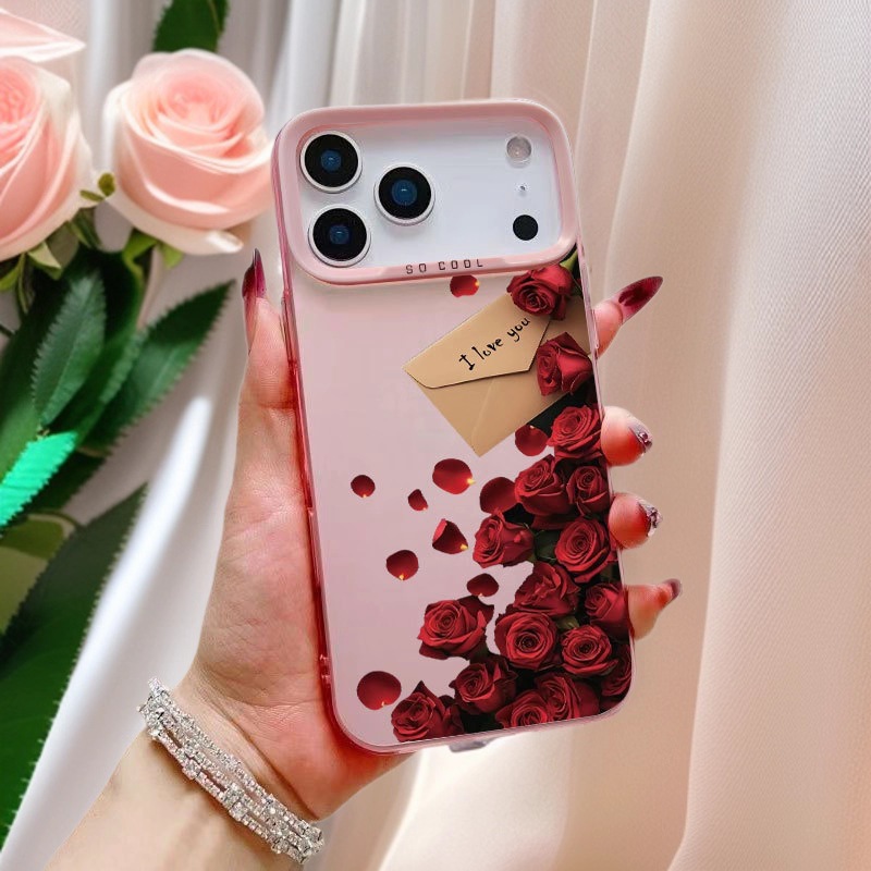 信封玫瑰适用苹果16promax14手机壳iphone17跨境15pro彩银13潮流