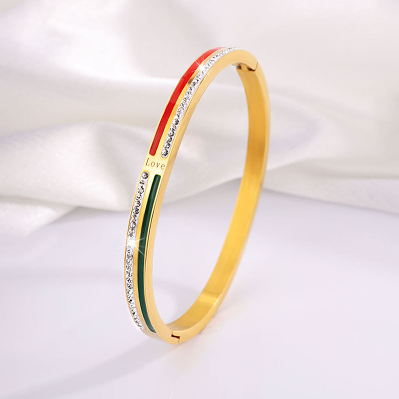 Brazalete de acero de titanio diseño de personalidad LOVE goteo de aceite brazalete de diamantes mujeres lujo ligero nicho transfronterizo brazalete de alto nivel image 1