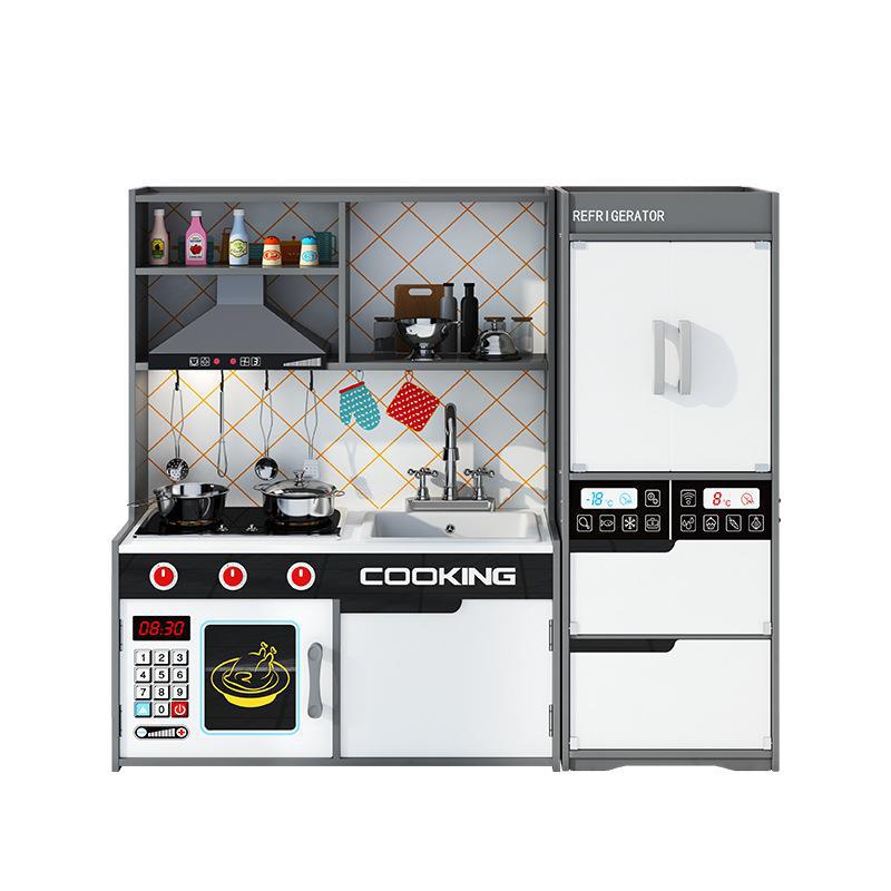 Wooden Simulation Children's Kitchen Refrigerator Stove Combination Toy Simulation Cooking Set Kitchenware Toy