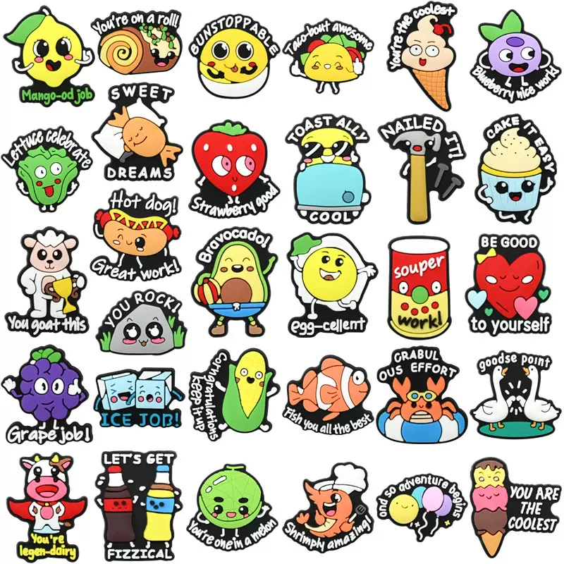 新款表情短语系列洞洞鞋鞋花pvc软胶可拆卸装饰鞋扣diy洞洞鞋配饰