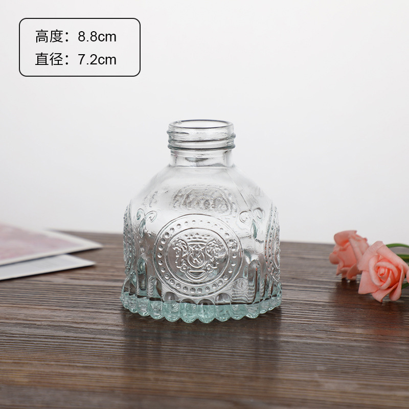 Jarrón clásico personalizado en relieve, vidrio transparente, adornos de escritorio para oficina, colgantes para dormitorio, mini decoración retro